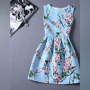 Blue Jacquard Cherry Blossom Dress Size M